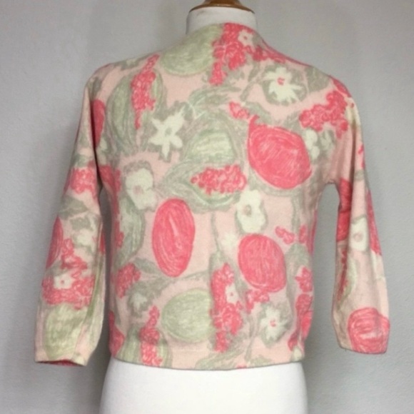 Vintage Rosecrest Women's Cream Peach Floral Button Cardigan Size Small Coquette - Picture 5 of 14